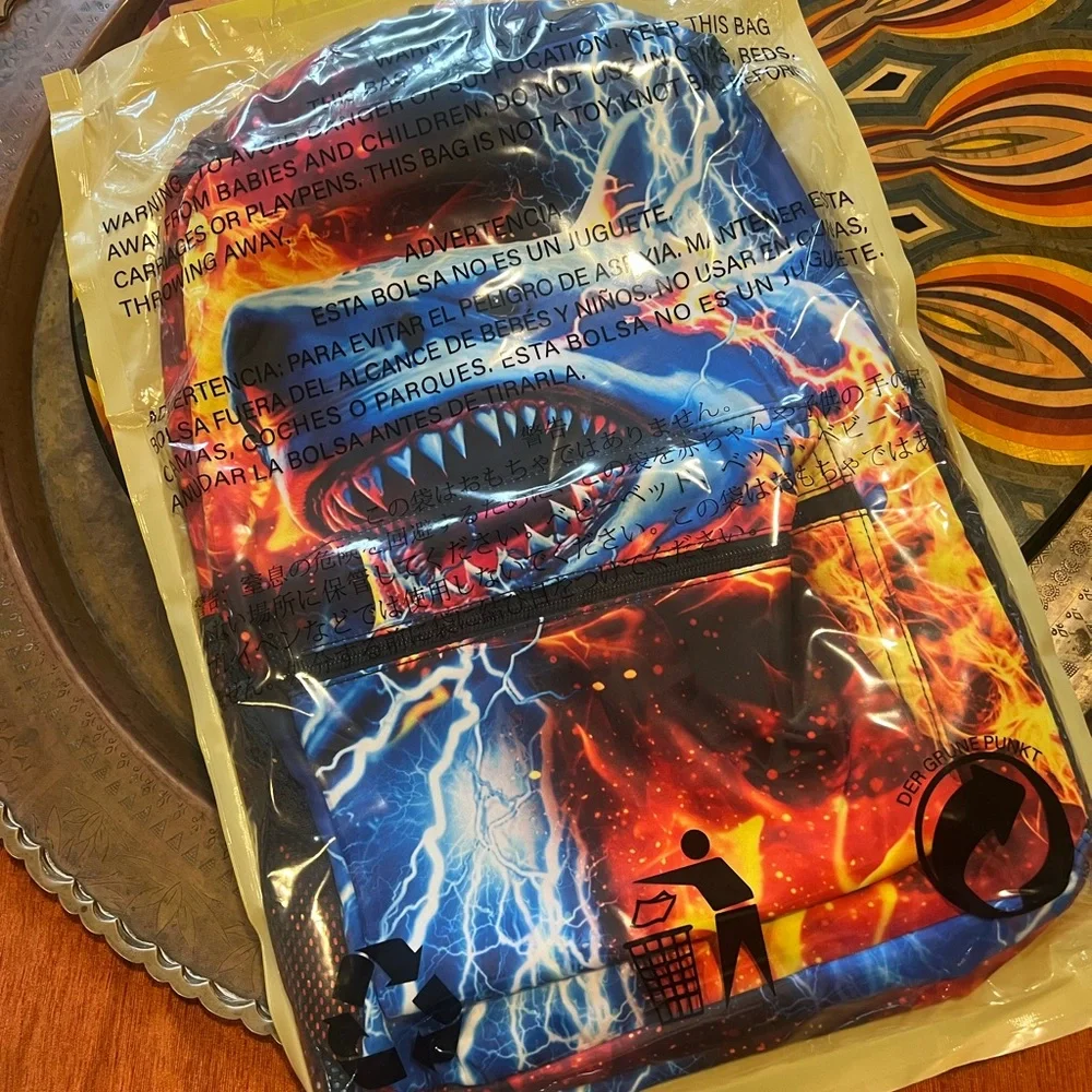 NWT-Vibrant Shark Print Backpack